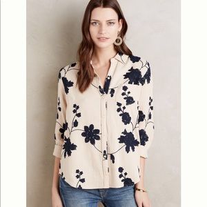 Anthropologie Embroidered Shadowbloom Buttondown